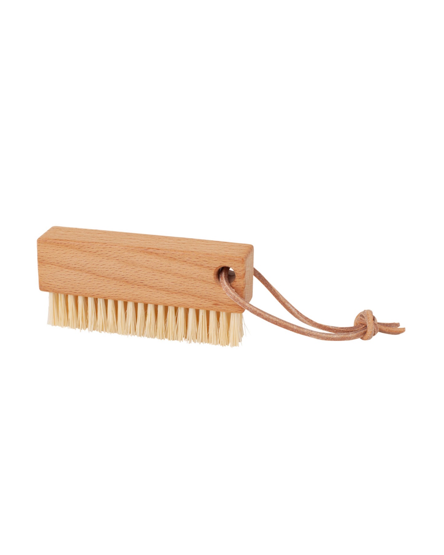 Narrow Beechwood Nail Brush with Tampico Fibre and Leather Strap