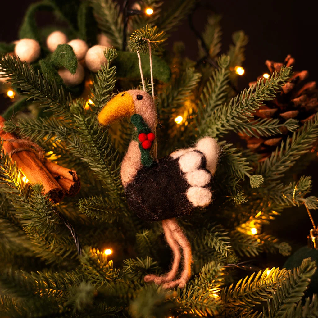 Felt Decoration - Ostrich with Holly