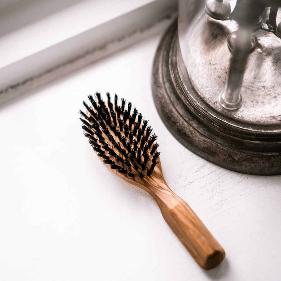 Olive Wood Hairbrush, Small with Black Bristle