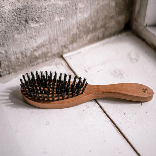 Pearwood Hairbrush, Curved with Black Bristle