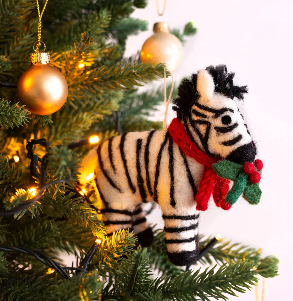 Felt Decoration - Zebra with Holly