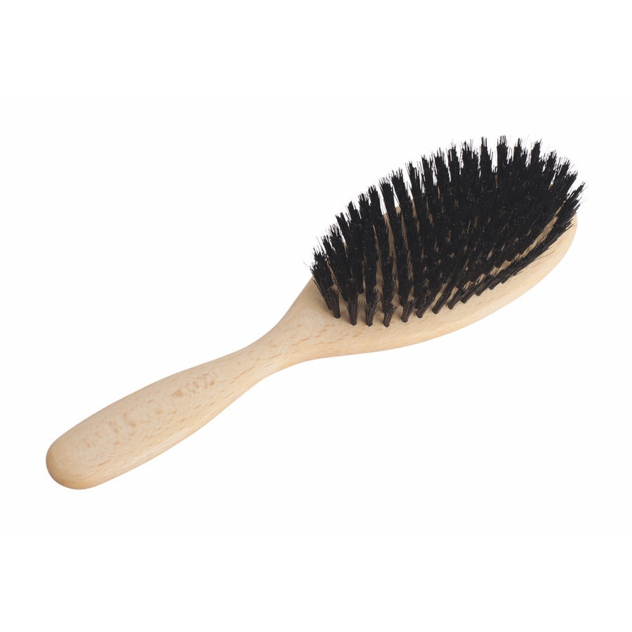 Wooden Hairbrush, Oval, Beechwood, Stiff Black Bristle