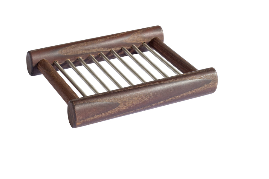 Wooden Soap Dish, Thermowood & Stainless Steel Bars