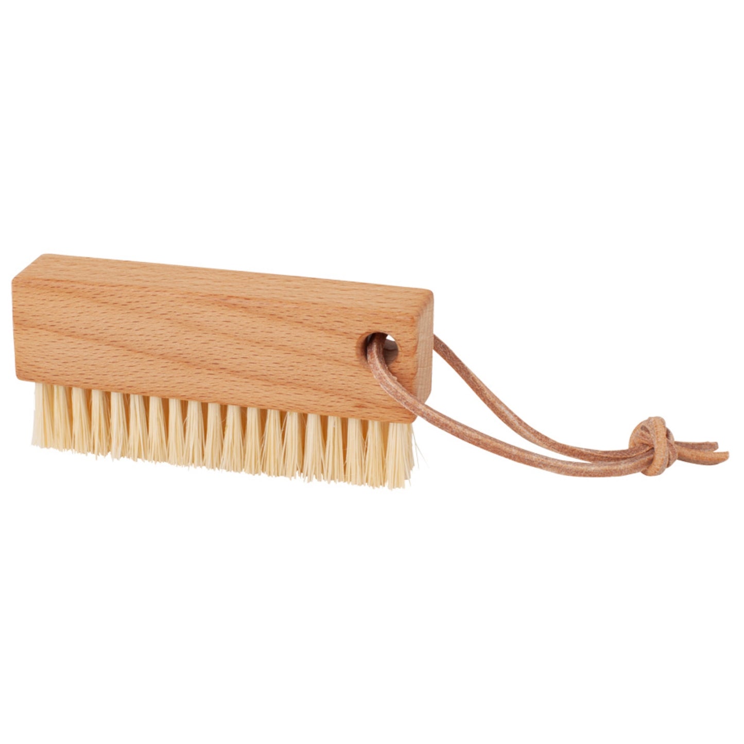 Narrow Beechwood Nail Brush with Tampico Fibre and Leather Strap