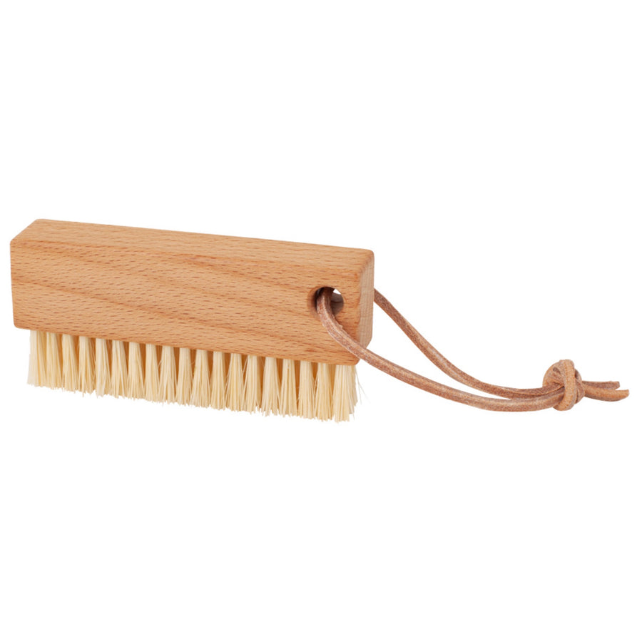Narrow Beechwood Nail Brush with Tampico Fibre and Leather Strap