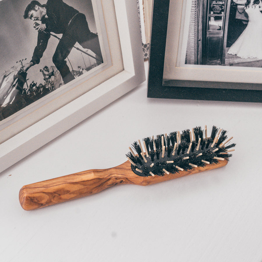 Olive Wood Hairbrush with Maple Pins & Bristle - Slim